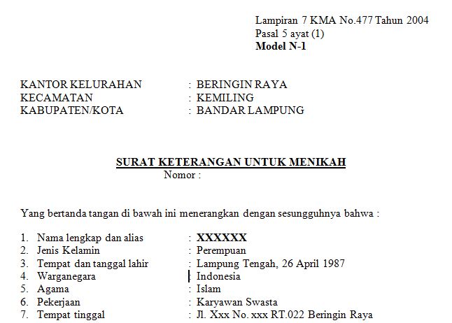 Detail Surat Keterangan Nikah Nomer 34