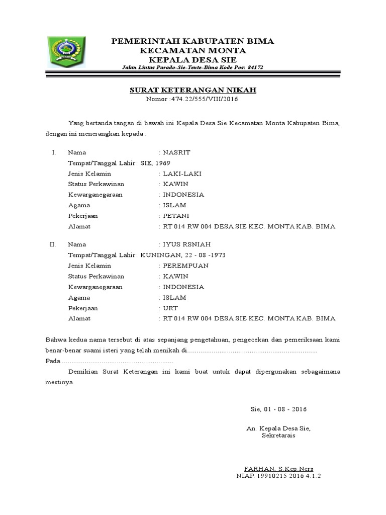 Detail Surat Keterangan Nikah Nomer 9