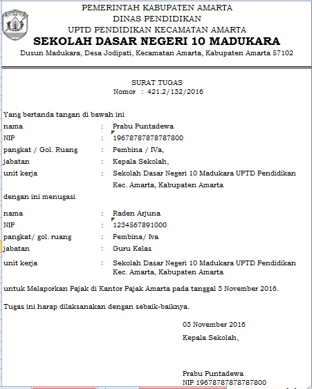 Surat Tugas Sekolah - KibrisPDR