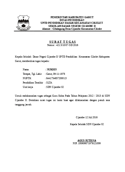 Detail Surat Tugas Sekolah Nomer 2