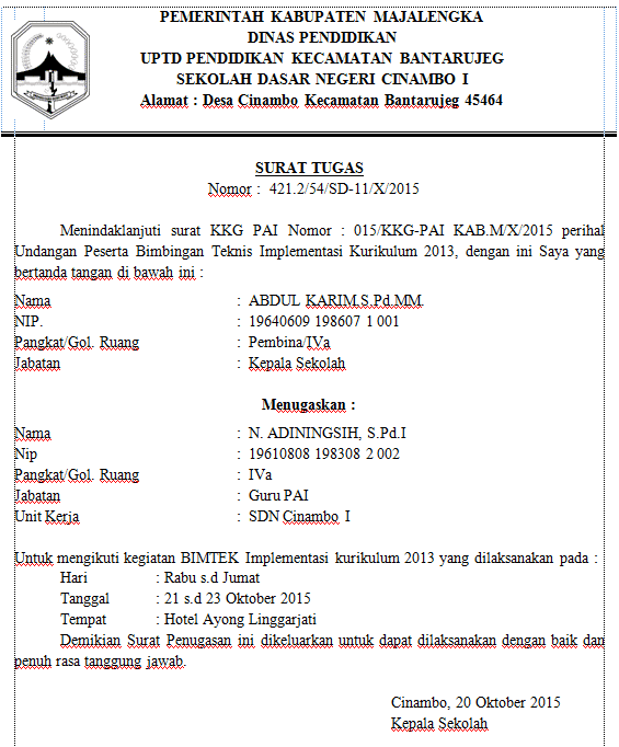 Detail Surat Tugas Sekolah Nomer 33