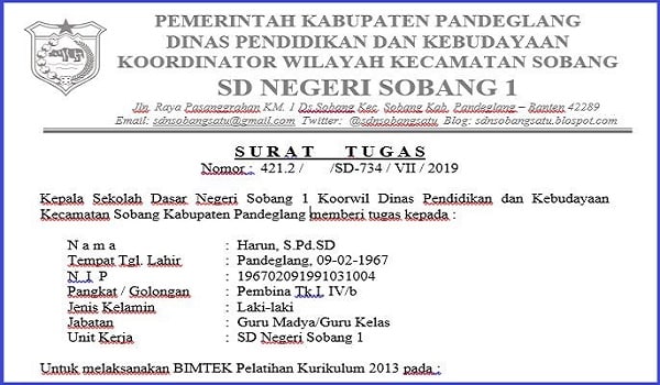 Detail Surat Tugas Sekolah Nomer 43