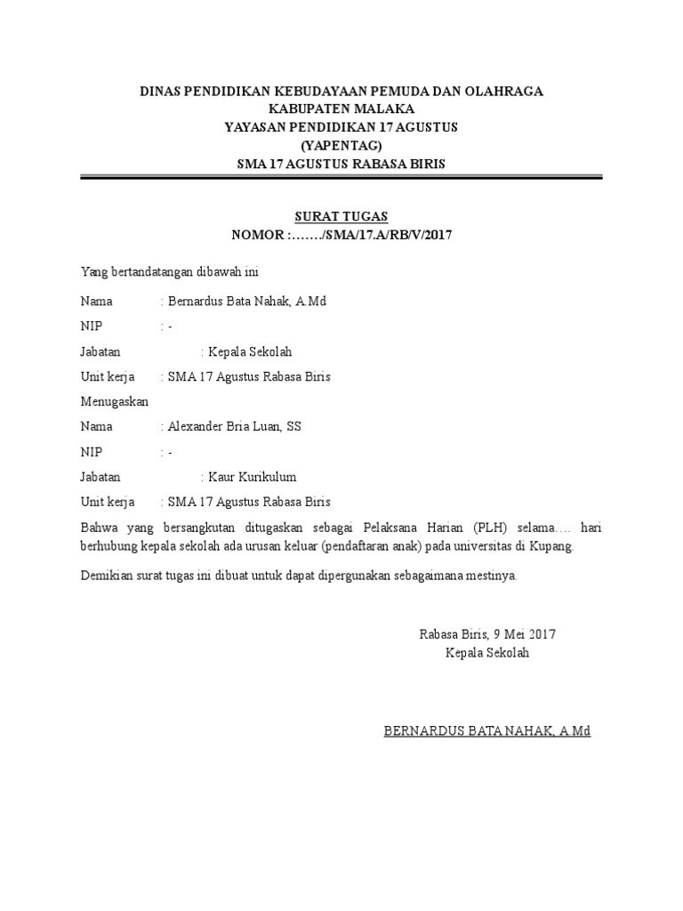 Detail Surat Tugas Sekolah Nomer 5