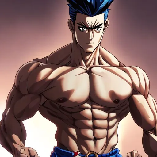 Prompt: muscular anime man, showing his abs, UHD, Highly detailed, best quality, high quality.