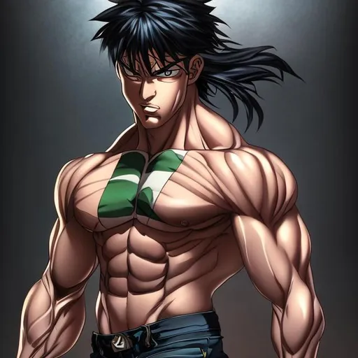 Prompt: muscular anime man, showing his abs, UHD, 16K, Highly detailed, insane detail, best quality, high quality.