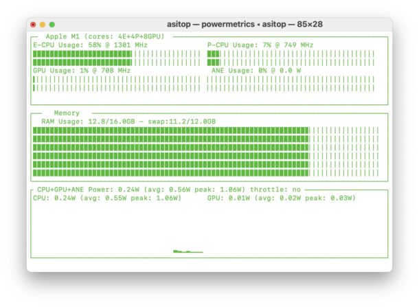 asitop running in Terminal on an Apple Silicon Mac