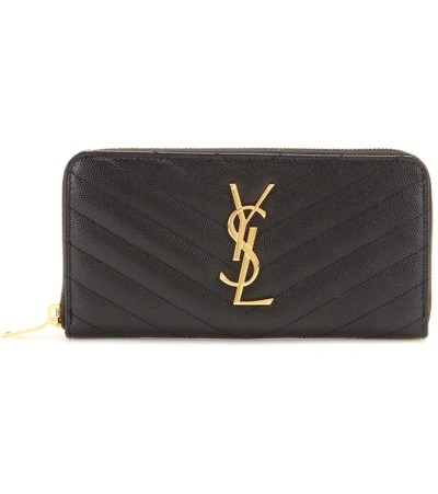 Saint Laurent Monogramme Grain De Poudre Zip-around Wallet In Black