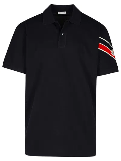 Shop Moncler Navy Cotton Polo Shirt