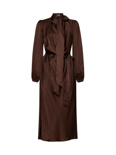 Zimmermann Tie-neck Silk Satin Maxi Dress In Chocolate