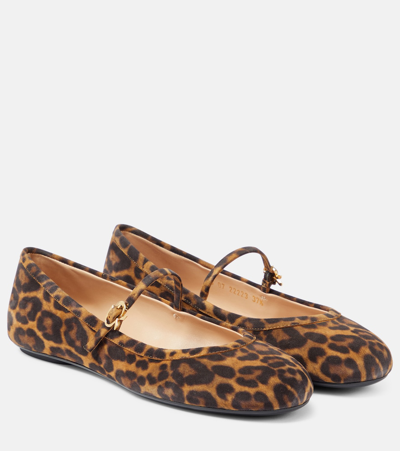 Gianvito Rossi Leopard Mary Jane Ballerina Flats In Brown