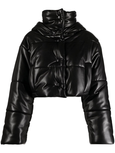 Nanushka Hooded Cropped Puffer Jacket In Black