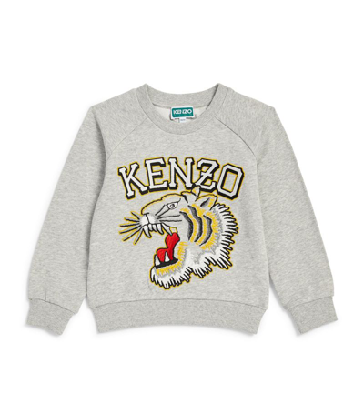 Kenzo Kids' Kotora Tiger-embroidered Cotton Sweatshirt In Grey Marl