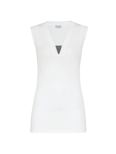 Brunello Cucinelli Cotton V-neck Sleeveless Tank Top In White