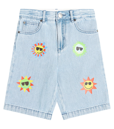 Stella Mccartney Kids' Denim Shorts For Boy With Multicolor Sun In Blue