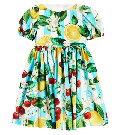 Dolce & Gabbana Kids' Kleid Aus Baumwolle Mit Fruchtdruck In White