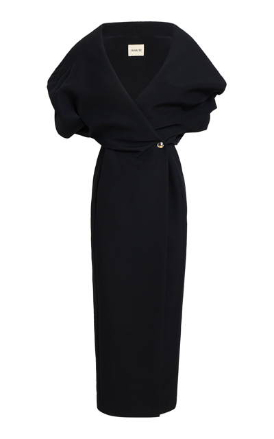 Khaite Truman Plunging Midi Dress In Black