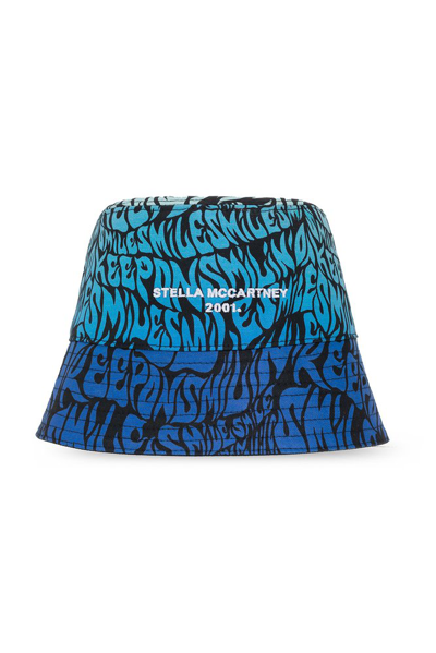 Stella Mccartney Printed Cotton Bucket Hat In Black Blue