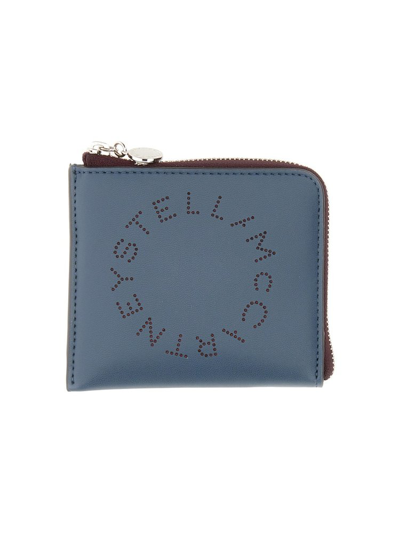 Stella Mccartney Logo Perforated Zipped Wallet In Blue