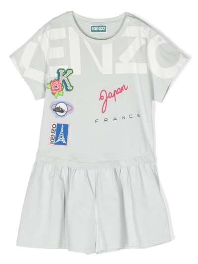 Kenzo Kids' Journey Print Playsuit In Blue