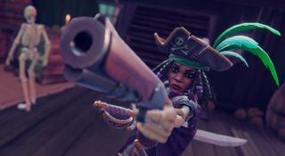 Afia pointing a gun in Shadow Gambit