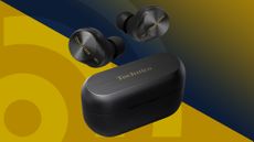 The Technics EAH-AZ80, the best wireless earbuds, on a colorful background with the techradar logo