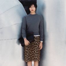 Mango grey sweater and leopard skirt