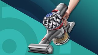 best car vacuum buyers guide: Dyson V8 Animal against a blue radar background 