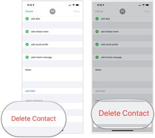 How to delete a contact on iPhone and iPad: Scroll down to the bottom of the page and tap on Delete Contact. Tap on Delete Contact