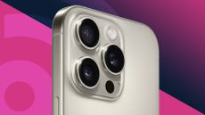 The iPhone 16 Pro cameras on a pink background