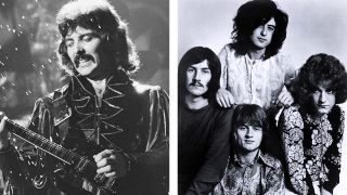 A composite image of Black Sabbath’s Tony Iommi and Led Zeppelin