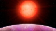 Artist’s impression of the cool red star NGTS-1 above the hot-Jupiter NGTS-1b. Image credit: Mark Garlick, University of Warwick.