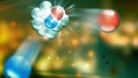 Proton is a subatomic particle found in the nucleus of every atom. This artist’s impression shows a proton and a neutron. Image credit: Joanna Griffin / Jefferson Lab / Penn State.