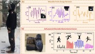 Snow-TENG: (a) harnessing and sensing biomechanical movements by attaching a snow-TENG to different locations of the human body; (b) measurement of the electrical output from a snow-TENG device that uses a snowfall mode when attached on the (i) shoulder, (ii) wrist, and (iii) knee; (c-i) a photograph of the snow-TENG device assembled and attached to the bottom of a snow boot as a self-powered biomechanical sensor; (c-ii) electrical outputs from the snow-TENG as the wearer performs different movements -- running, jumping, walking, and marching. Image credit: Ahmed et al, doi: 10.1016/j.nanoen.2019.03.032.