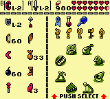 Inventory screenshot from Link's Awakening DX