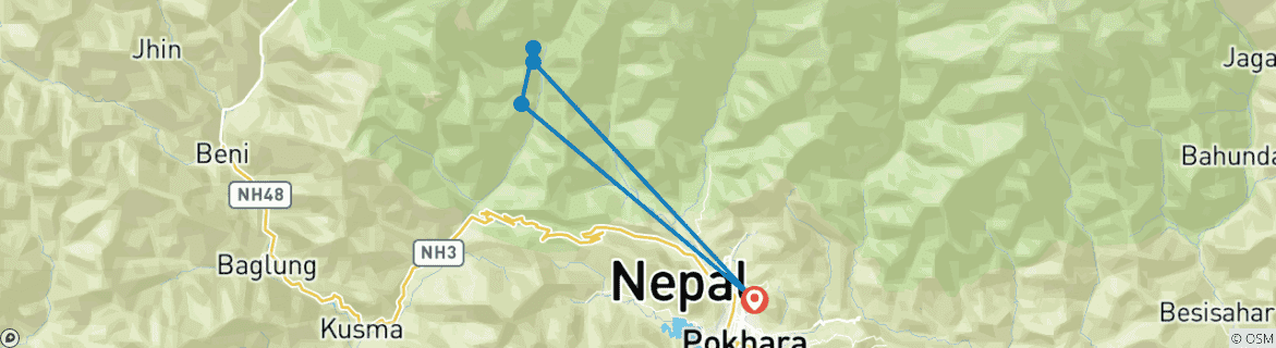 Map of Annapurna Base Camp Trek 7 days