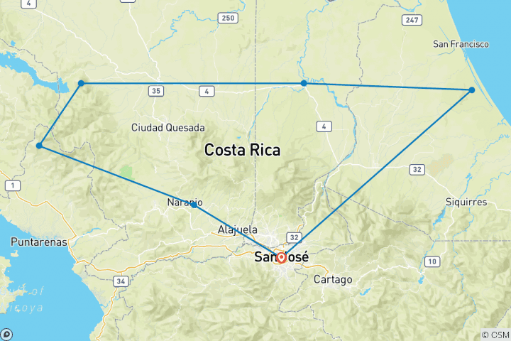 Kaart van Natuurwonderen van Costa Rica