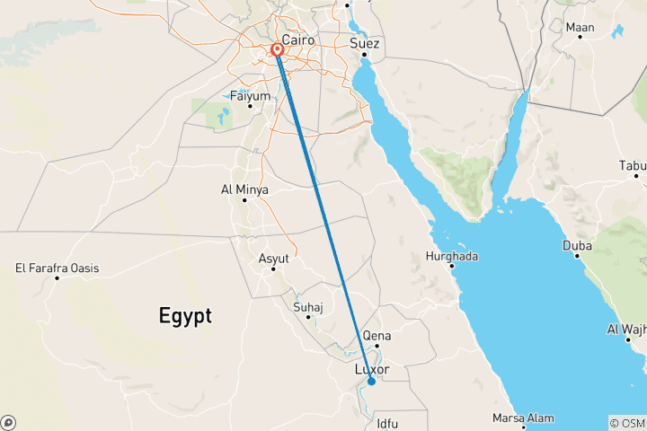 Map of Egypt Highlights - 5 Days Guided tours to Cairo and Luxor by Sleeper Train