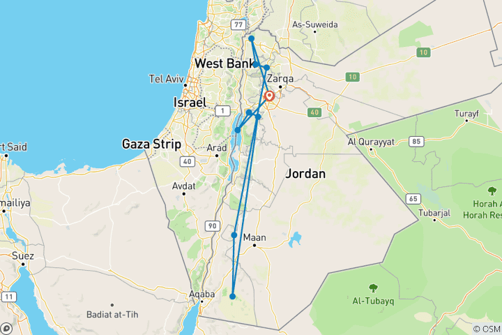 Mapa de Joyas de Jordania - Circuito en grupo guiado por lugareños