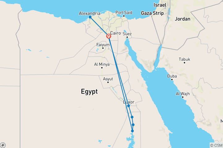 Kaart van 9 dagen Top Attracties Cairo, Nijlcruise en Alexandrië vakantie