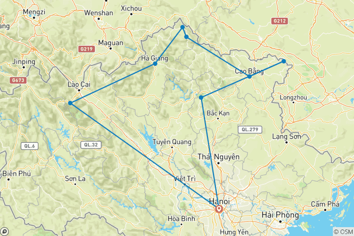 Carte du circuit Circuit en groupe - Hors des sentiers battus dans le nord du Vietnam 8 jours 7 nuits