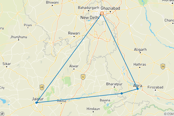 Mapa de Viaje al triángulo de oro de la India