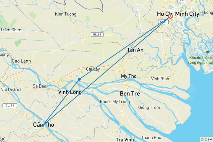 Carte du circuit Circuit en petit groupe dans le delta du Mékong à My Tho et Can Tho au départ de Saigon