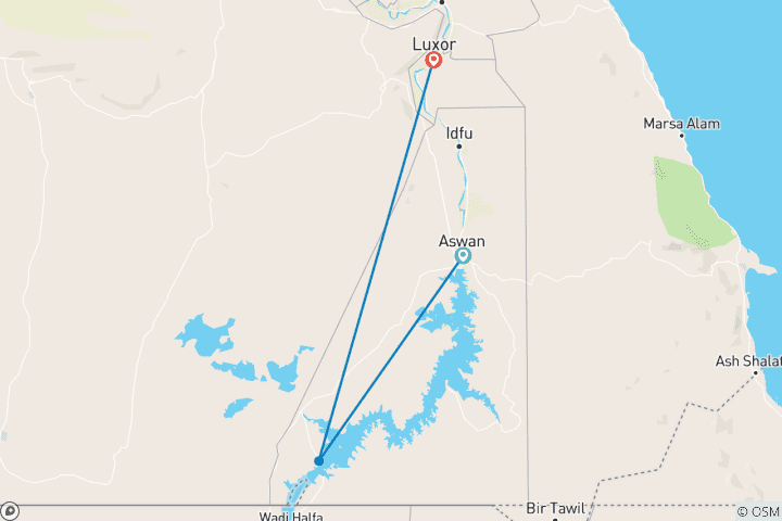 Map of 3 Days Guided tours to Aswan, Abu Simbel and Luxor