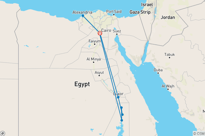 Kaart van De wonderen van Egypte – Caïro, Alexandrië & Nijlcruise – 12 dagen