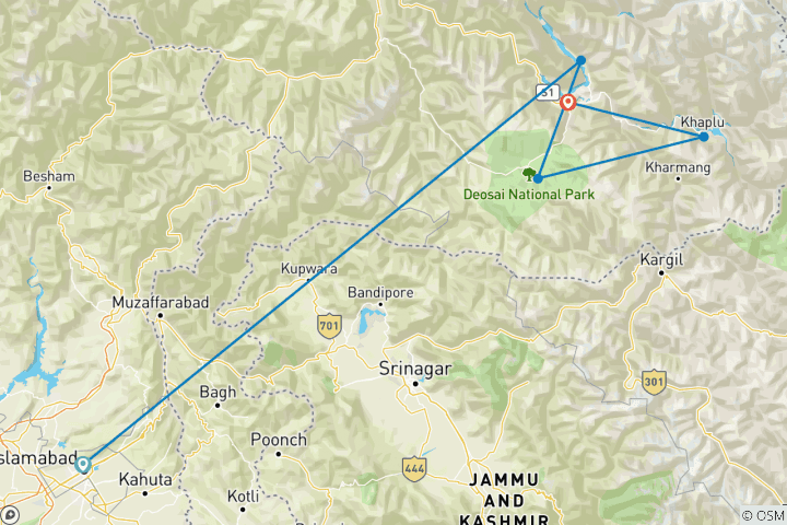 Map of 5 days complete Skardu tour By Air