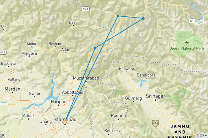 Map of Nanga Parbat Base Camp Trek and Fairy Meadows tour