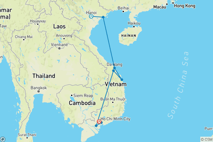 Carte du circuit Circuit classique au Vietnam en petit groupe - 9 jours