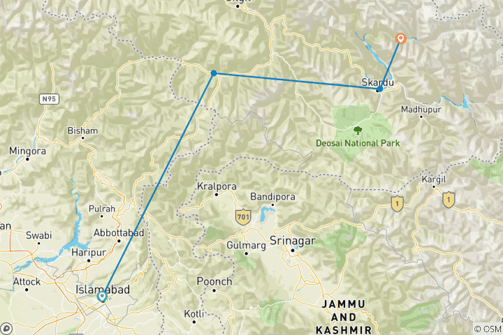 Map of k2 Base Camp Trek 2025/26 - Exploria Tours