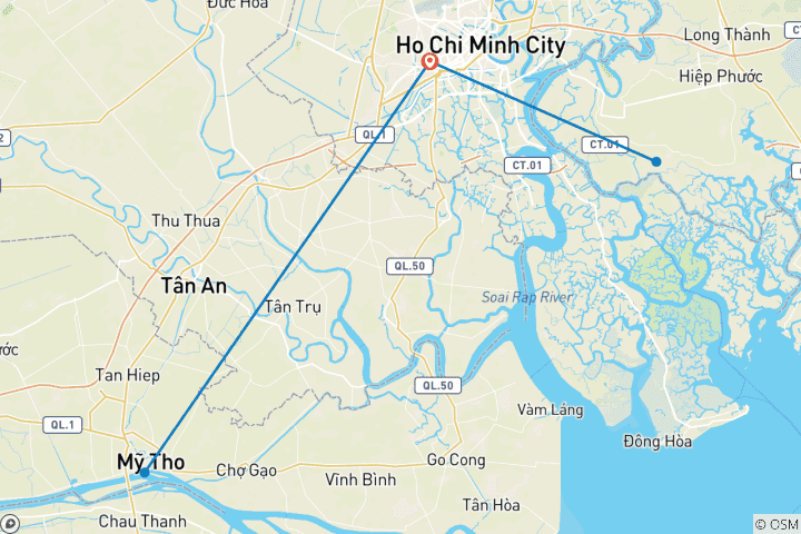 Carte du circuit Circuit 5D4N en petit groupe à Saigon : Ho Chi Minh Ville - Tunnels de Cu Chi - Delta du Mékong