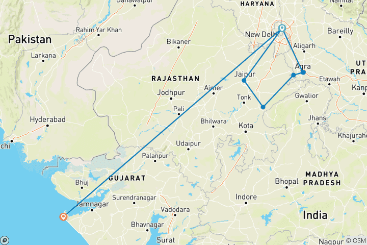 Map of Essential India (4 Star Hotels)